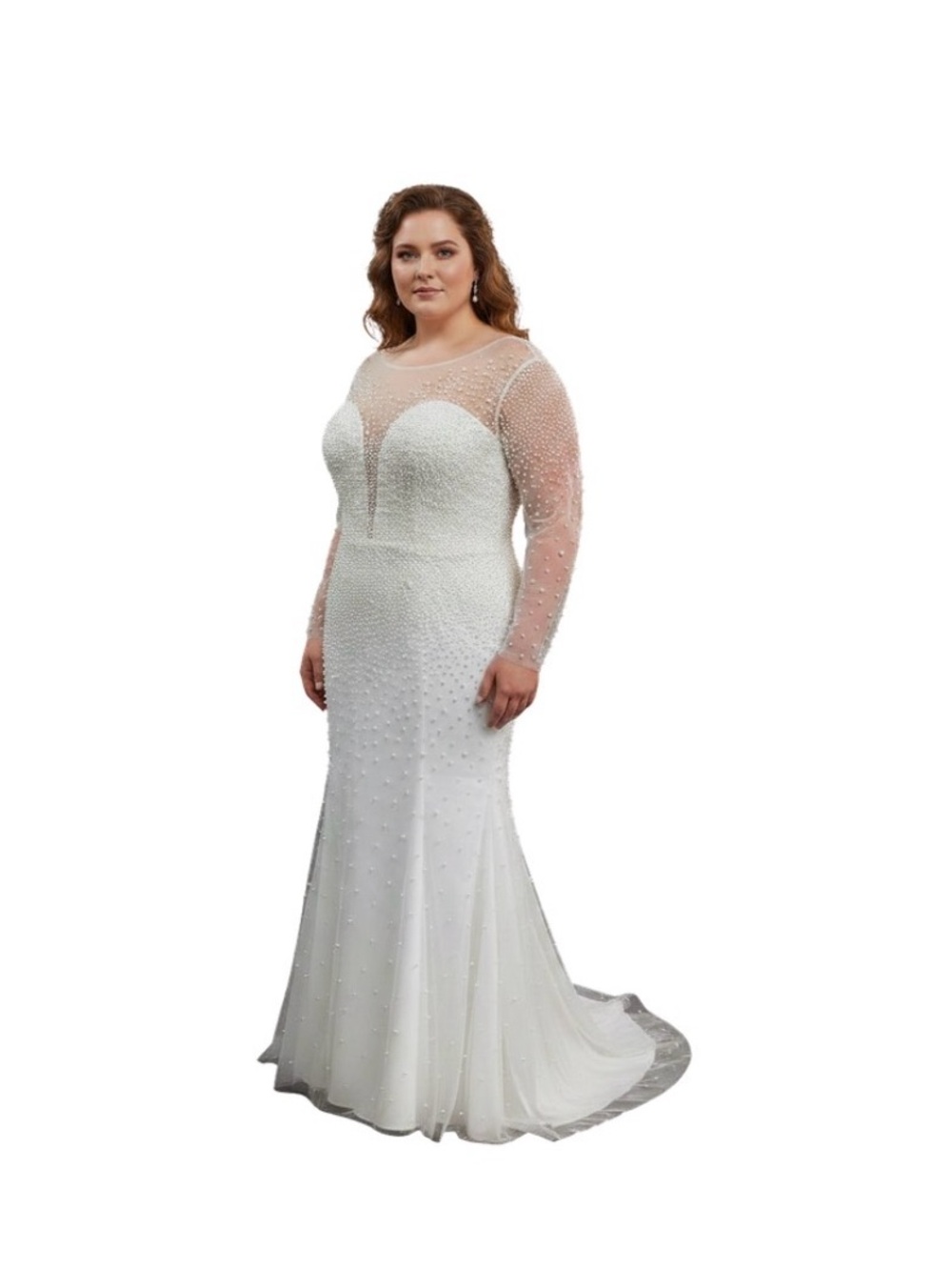 Ivory Beaded Long-Sleeve Mermaid Dress
